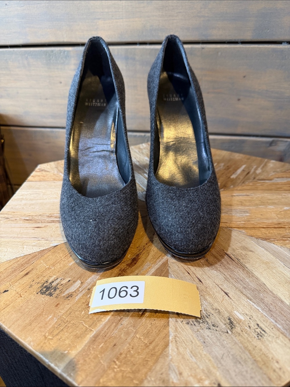 Stuart Weitzman Dark Gray Wool Almond Toe Pumps